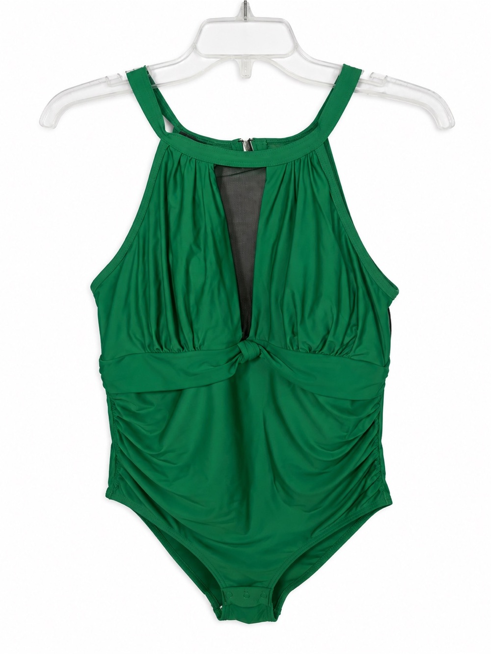Yonique Women’s Size 14 Green One Piece Swimsuit Mesh Cutout Ruched